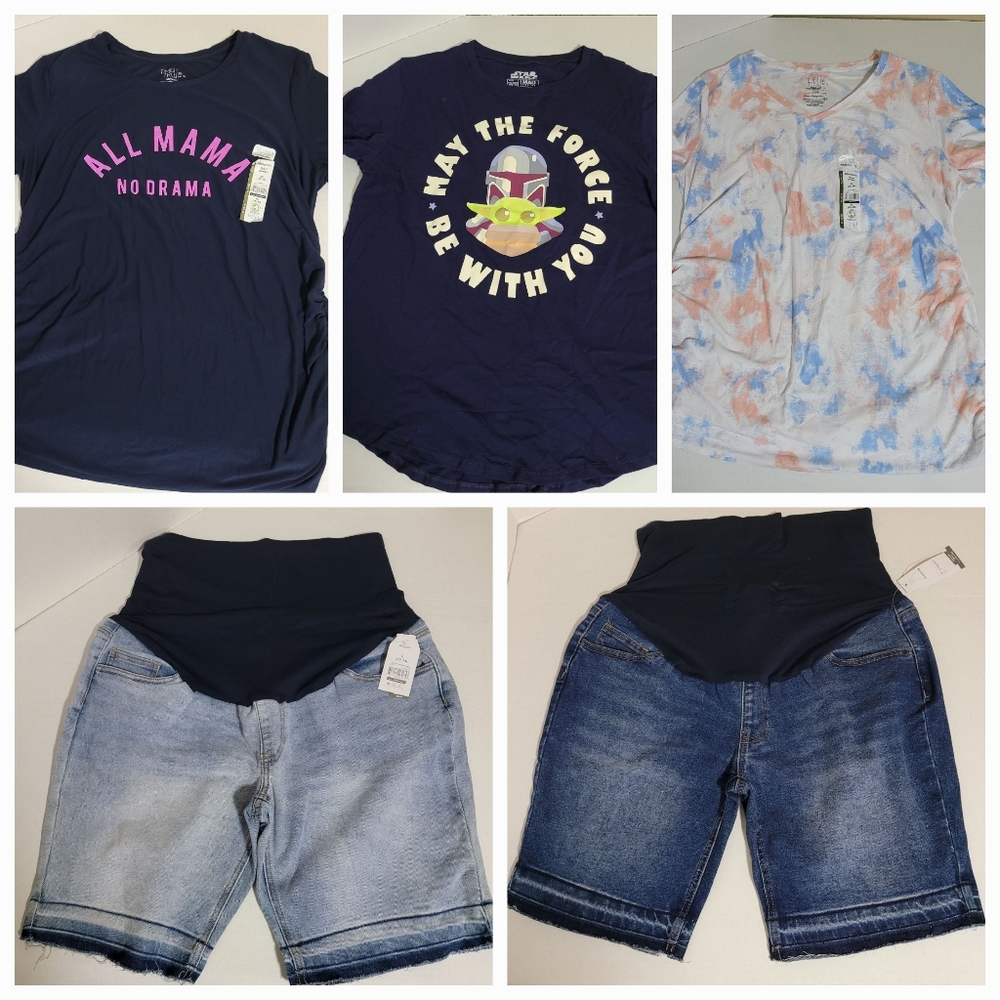 5-piece Maternity Bundle (2 shorts, 3 shirts) XL - NWT